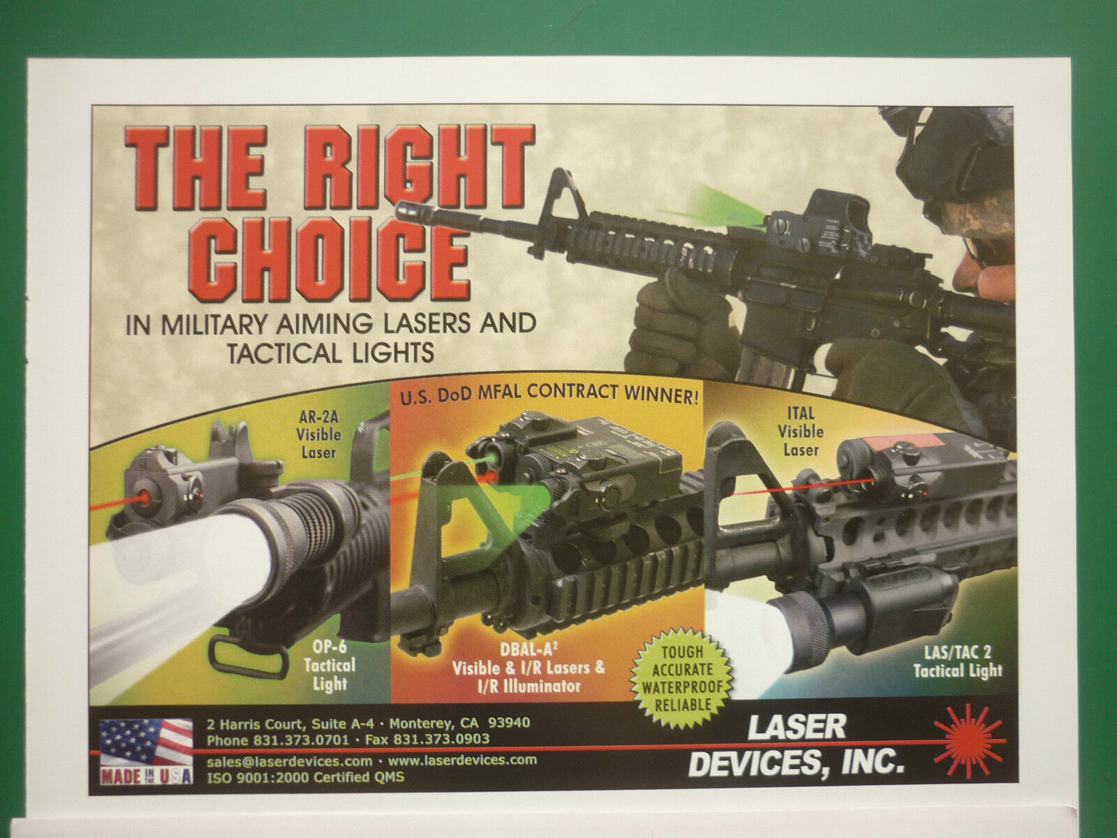 8/2006 PUB LASER DEVICES MILITARY AIMING LASER TACTICAL LIGHTS US ARMY AD