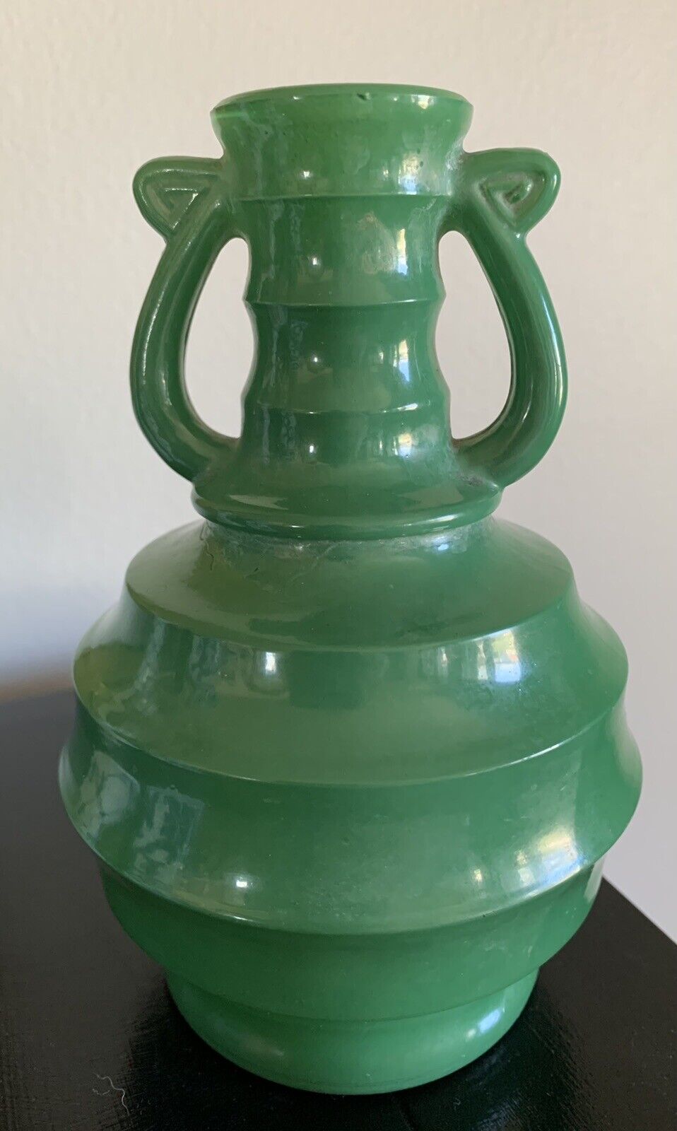Charming Antique Art Deco Green Painted Glass Vase Jadeite Color