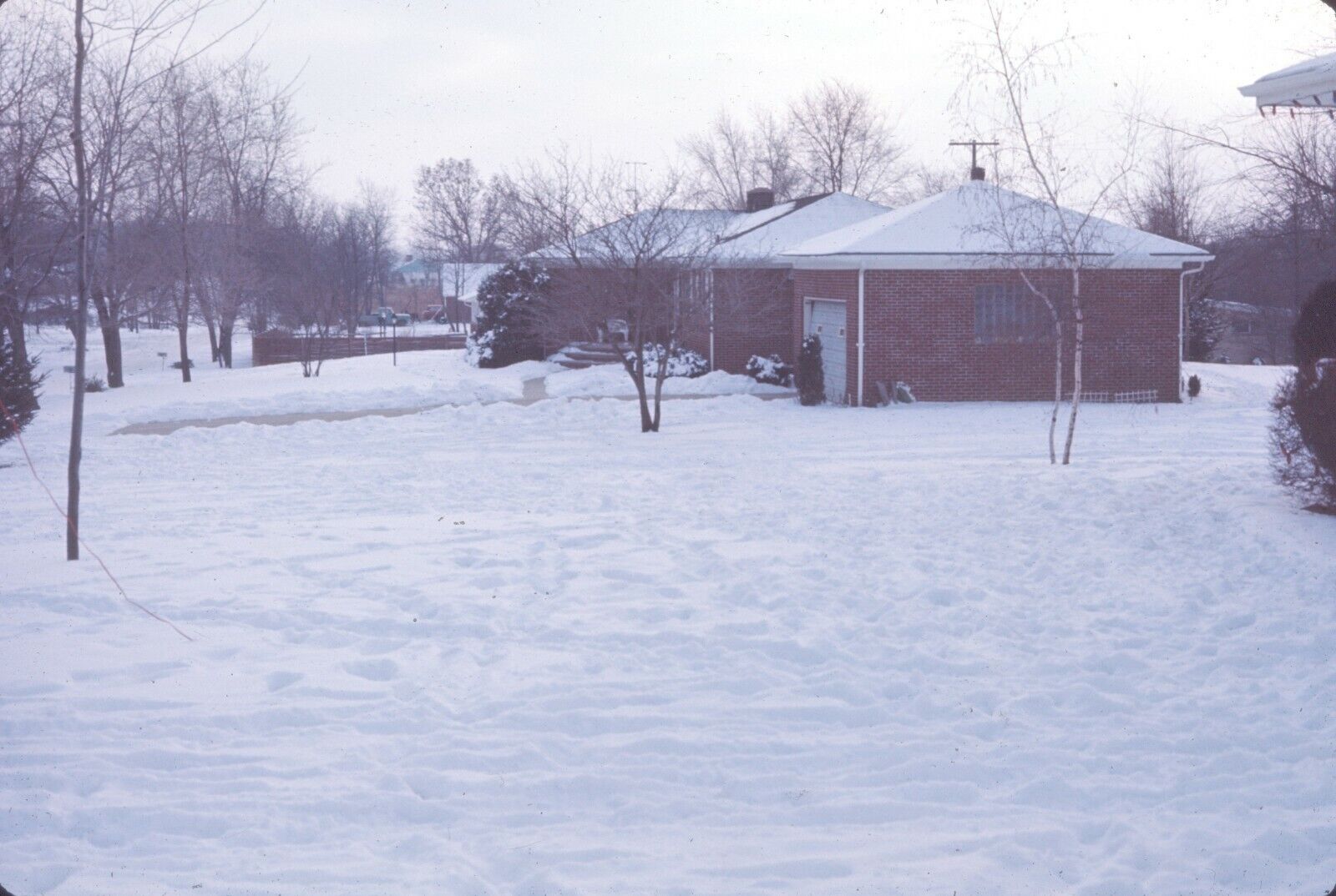 1970 Snow Blanketed Yard Neighborhood White Christmas 70s Vintage 35mm Slide
