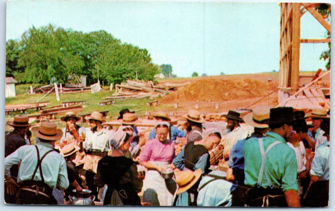 Unposted - Barn Raising - Amish Men - Pennsylvania, USA, North America