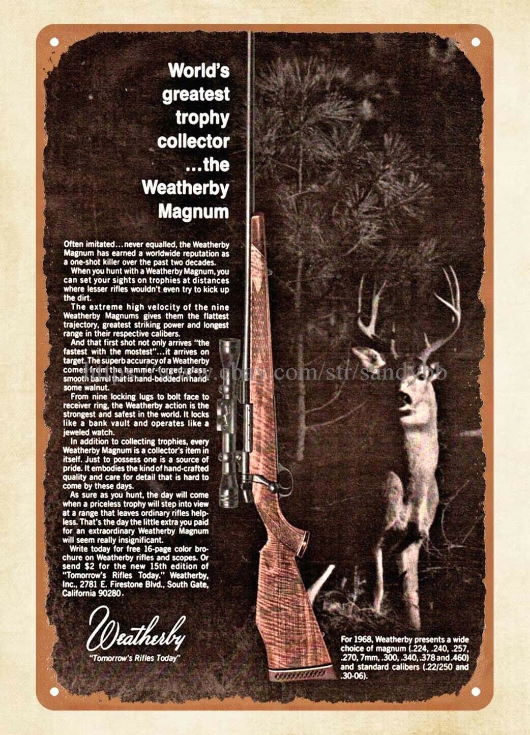 1968 WEATHERBY Magnum Rifle Whitetail Buck metal tin sign  house wall art