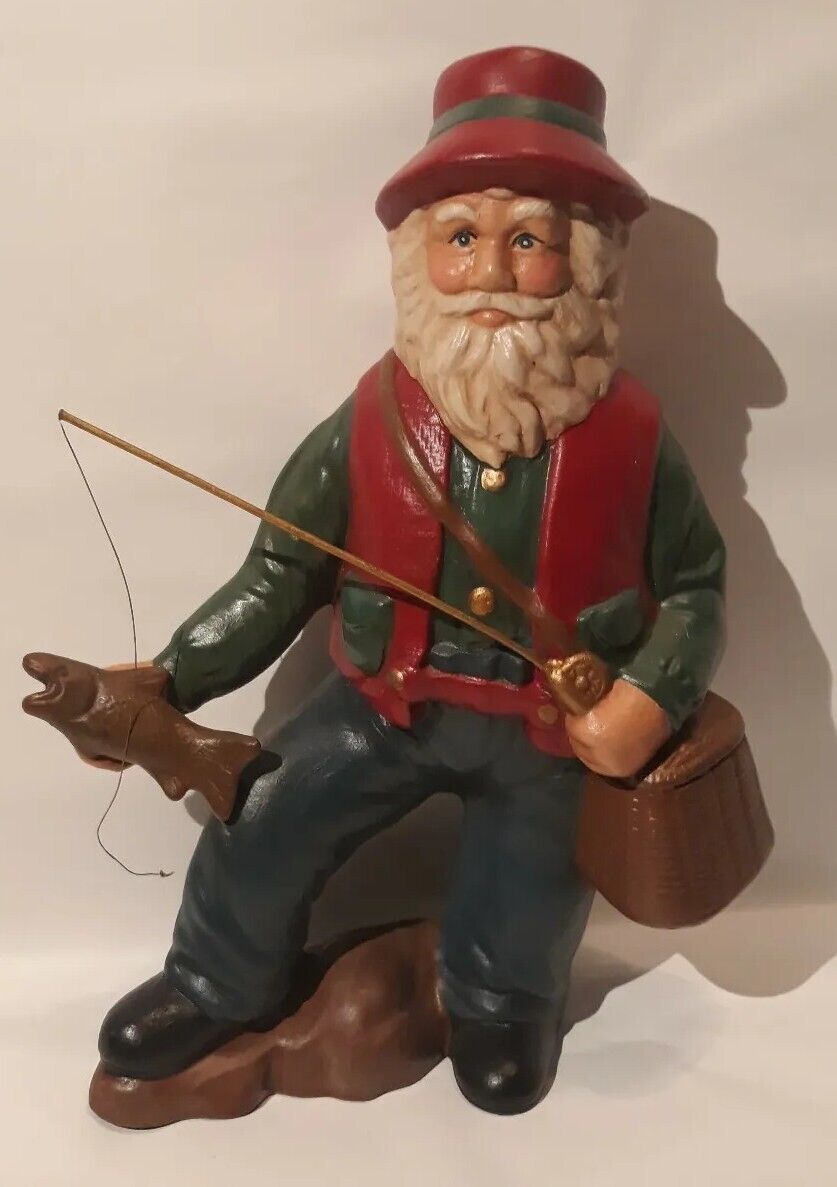 ⭐ Fly Fishing Santa Claus Statue Figurine Fisherman, Lake, Cabin, Rustic (G1