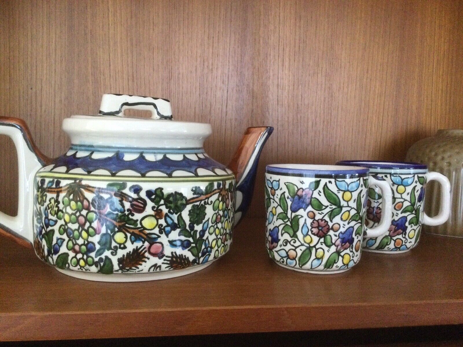 Armenian Ceramic Tea Pot - Colorful Flower’s With Two Cups- Made In Jerusalem
