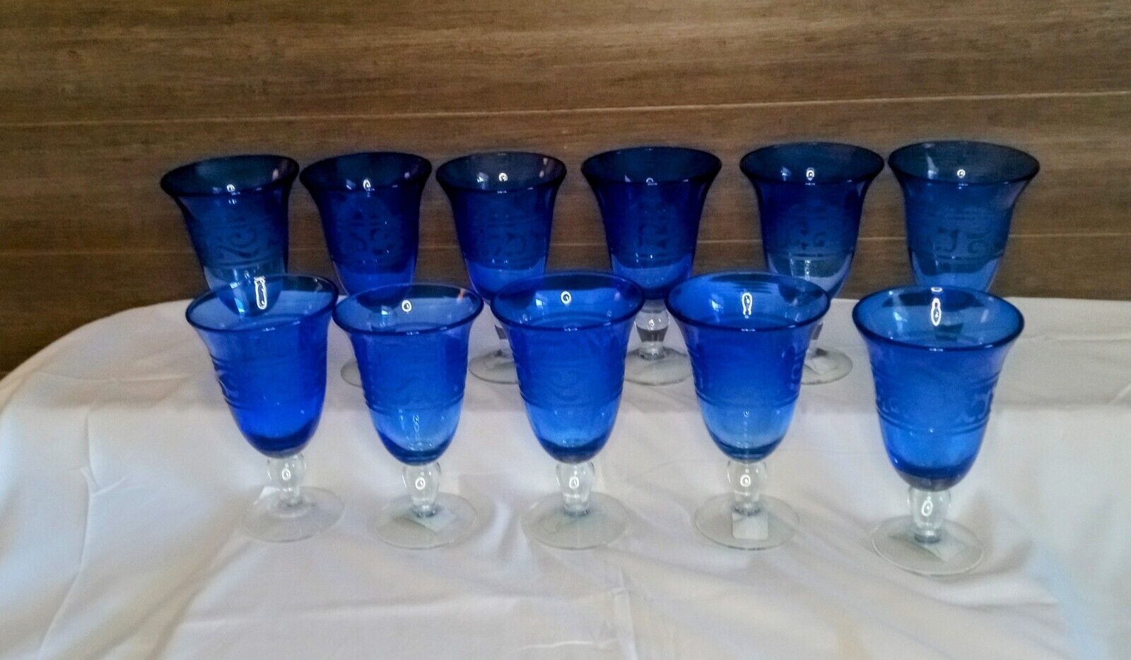 ARTLAND Etched Stemmed Glass Wine Water Goblet * Cobalt Blue 11 PCs.