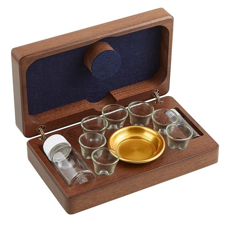 Deluxe Communion Set in Wooden Travel Case For Church or Sanctuary Use 8 3/8 In