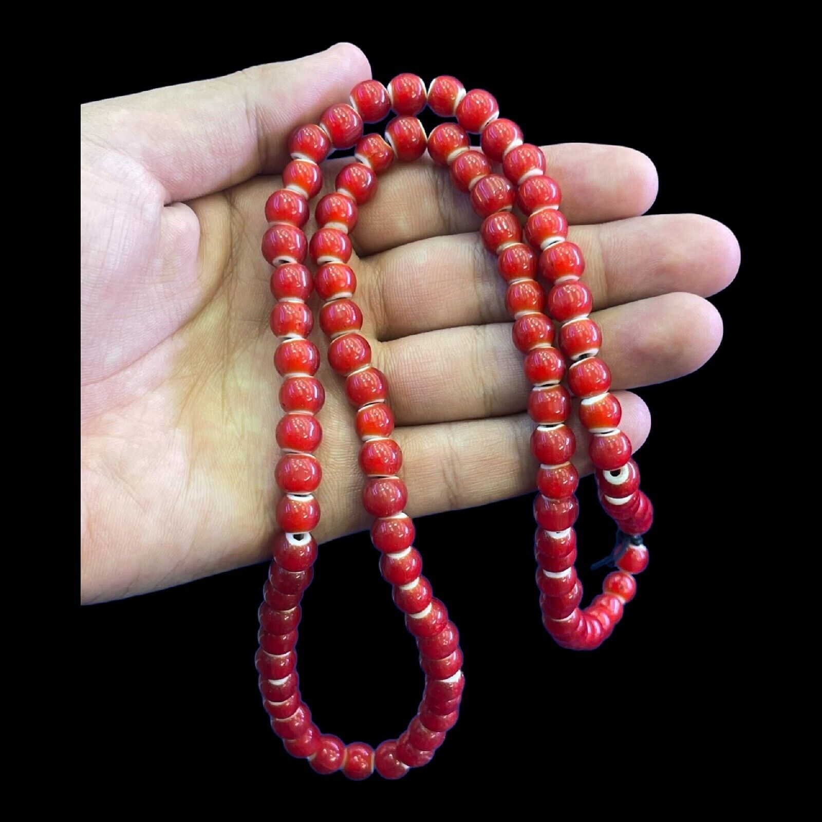 10mm Antique Venetain Red White Heart Trade Beads Lot Beads Strand Necklace 