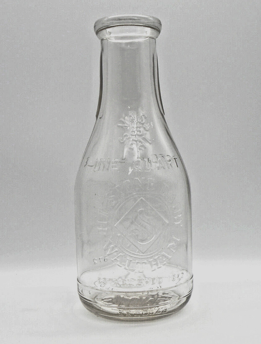 Vintage Duraglas TREQ Milk Bottle H L Stone Dairy Farm Waltham MA Est 1872