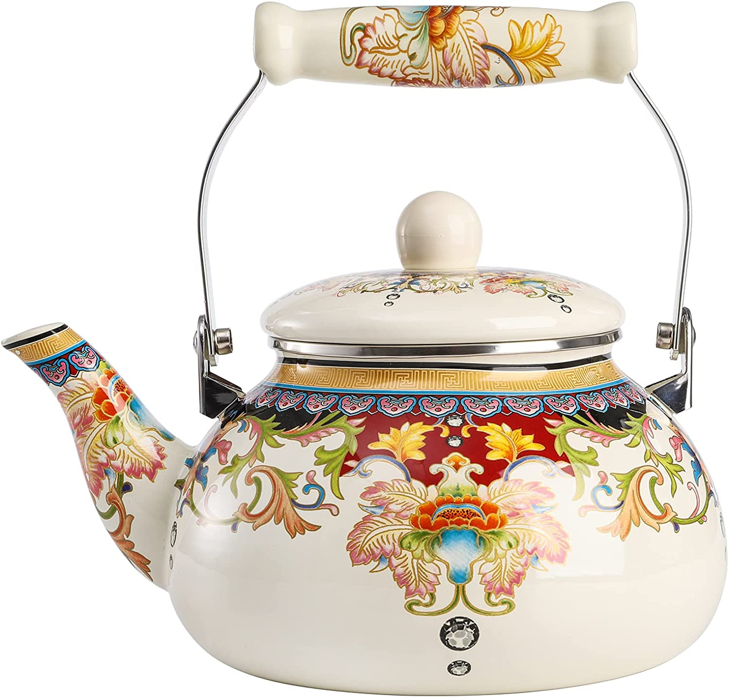 Vintage Floral Enamel Tea Kettle - Elegant 2.5L Stovetop Teapot by