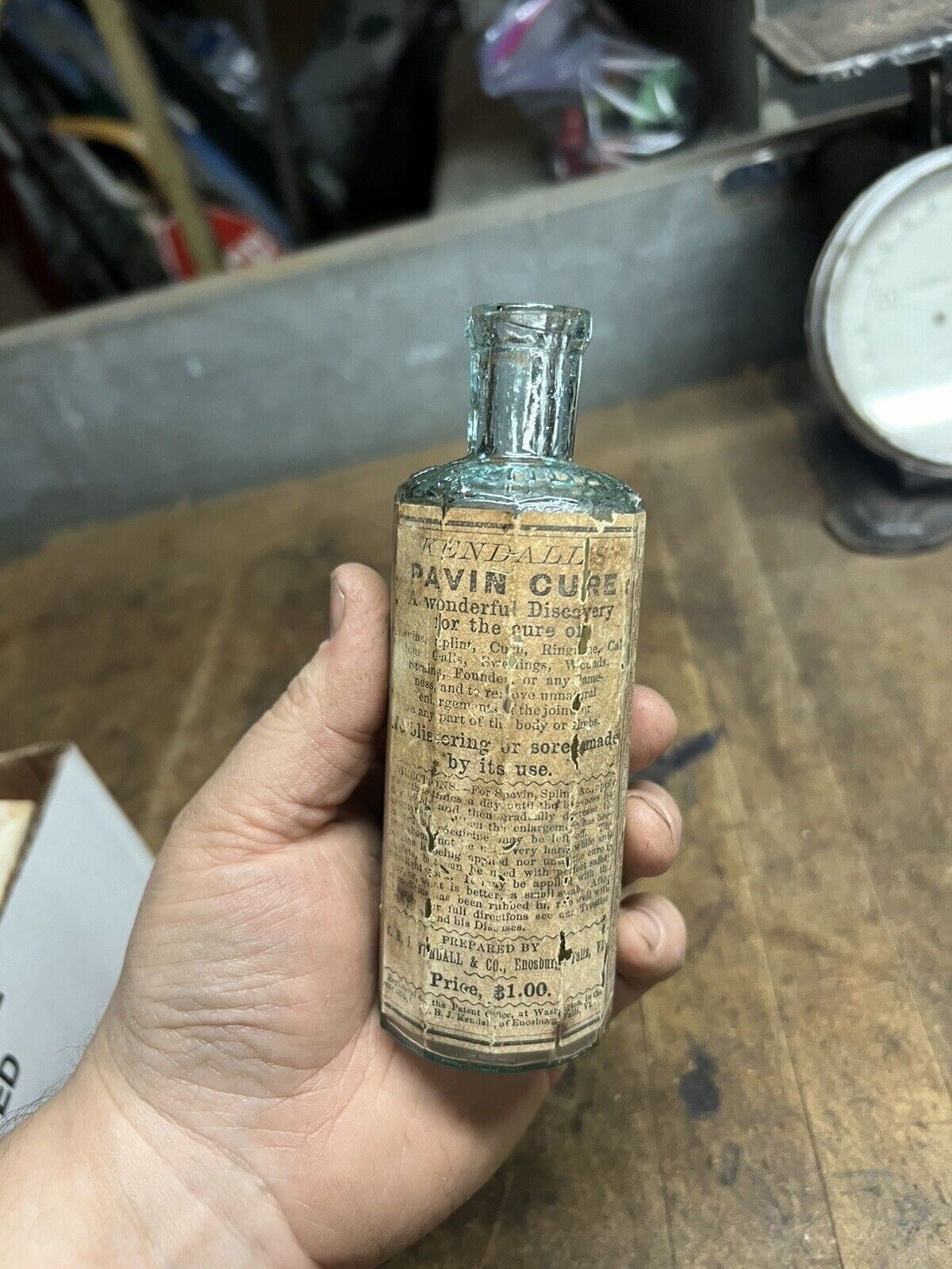 Antique Kendall’s Spavin Cure Enosburg Falls Vermont Paper Label Glass Bottle