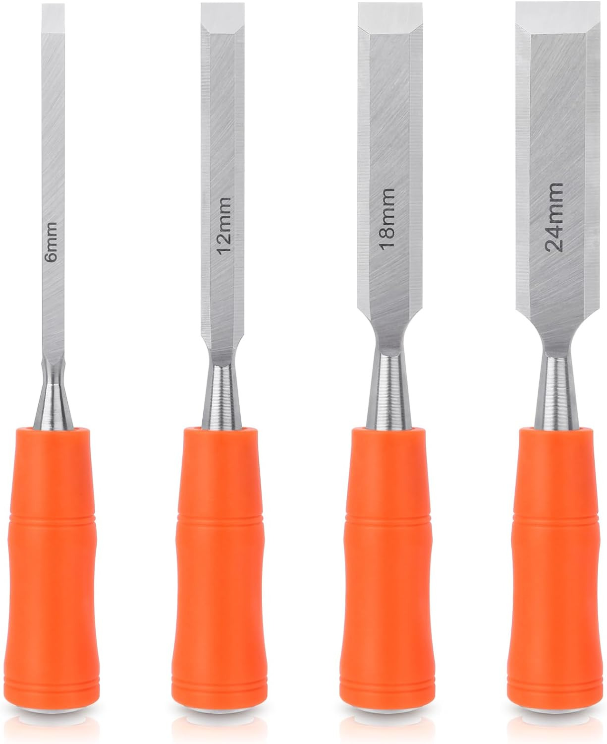 4 Piece Wood Woodworking Chisel Set with Steel Hammer End 6Mm, 12Mm, 18Mm, 24Mm