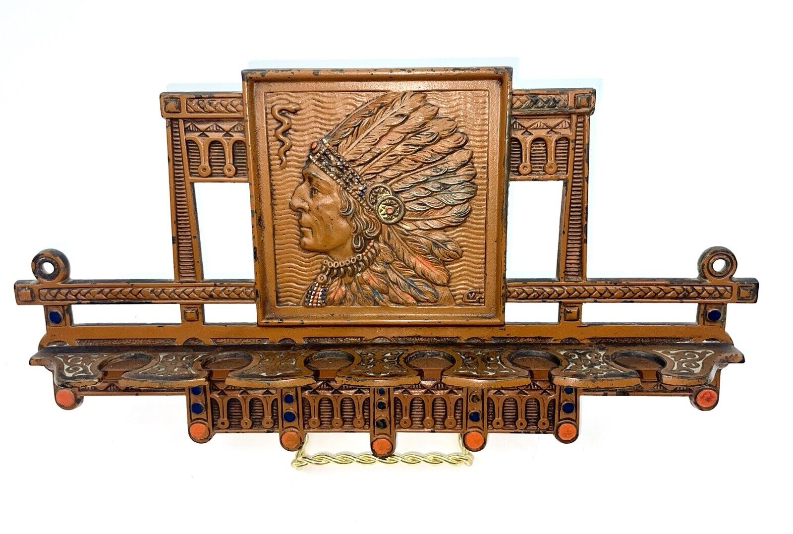 1910 JUDD NATIVE AMERICAN INDIAN CHIEF TOBACCO PIPE RACK HOLDER CAST IRON #2819