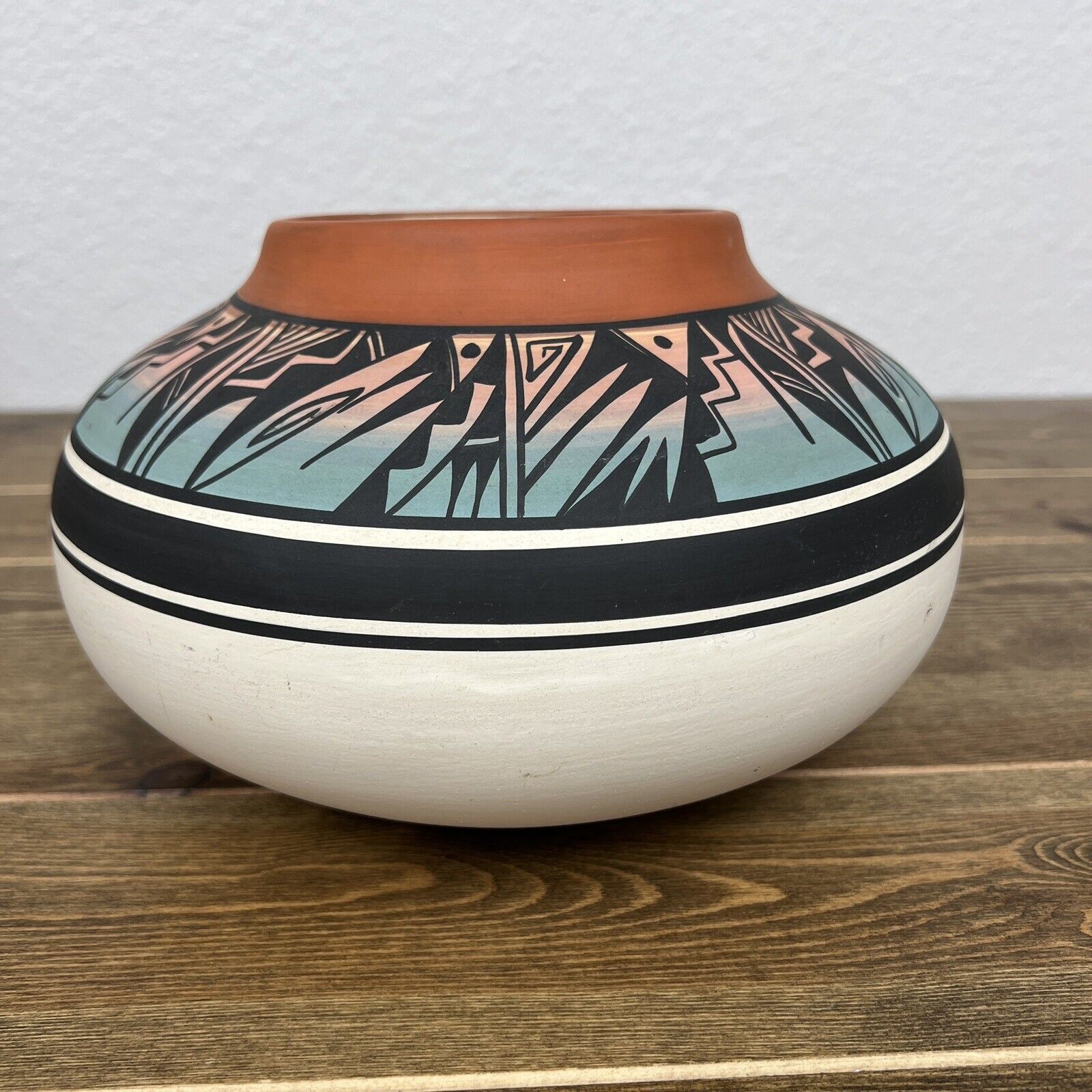 Vintage Navajo pottery Bowl Signed A Ahkeah Planter Southwest vase pot stripe