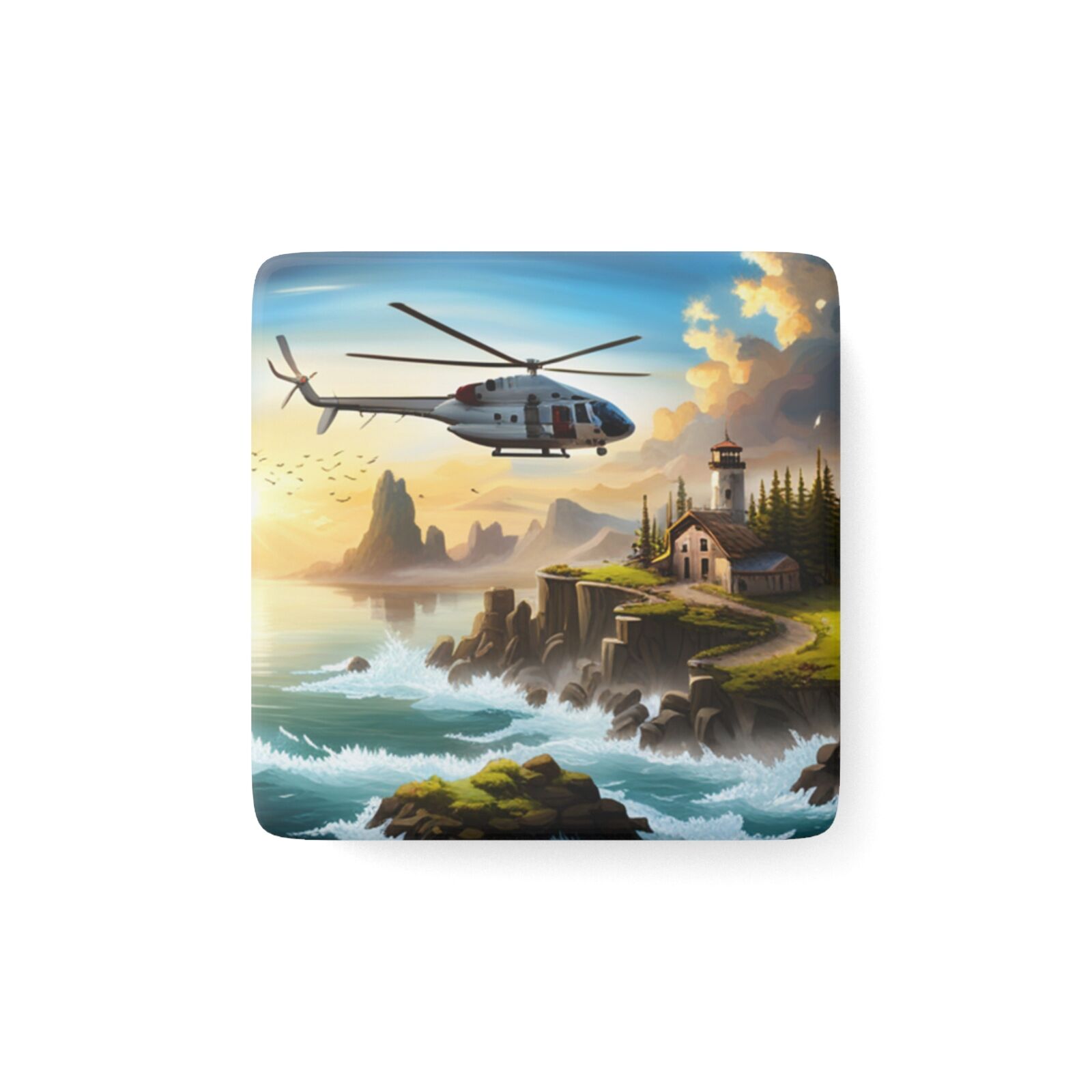 Helicopter 2 glossy strong Porcelain Magnet, Square