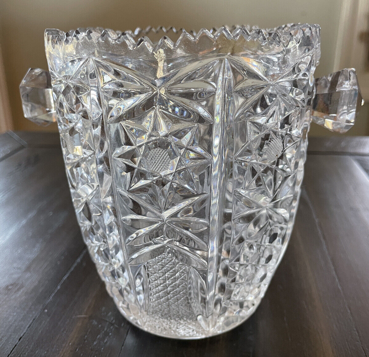 Vintage Ice Bucket 5.25 Tall 🧊  24% Genuine Lead Crystal Vase Palm Tree Germany