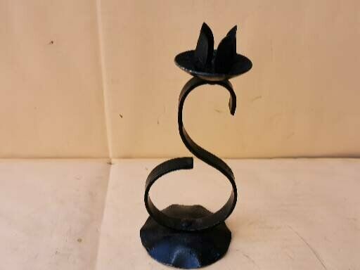 VINTAGE OLD HAND FORGED WROUGHT CANDLESTICK CANDLE HOLDER IRON METAL