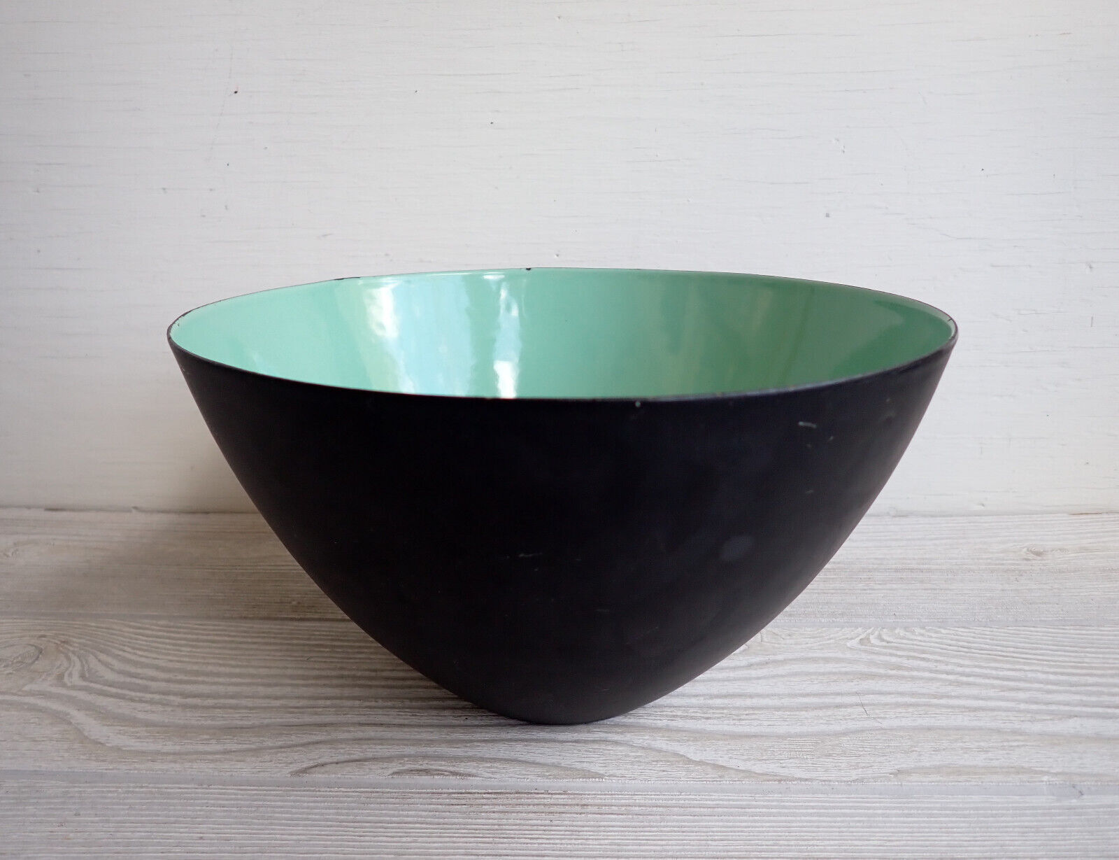 Vintage KRENIT Herbert Krenchel Danish MCM Black Turquoise Large Enamel Bowl
