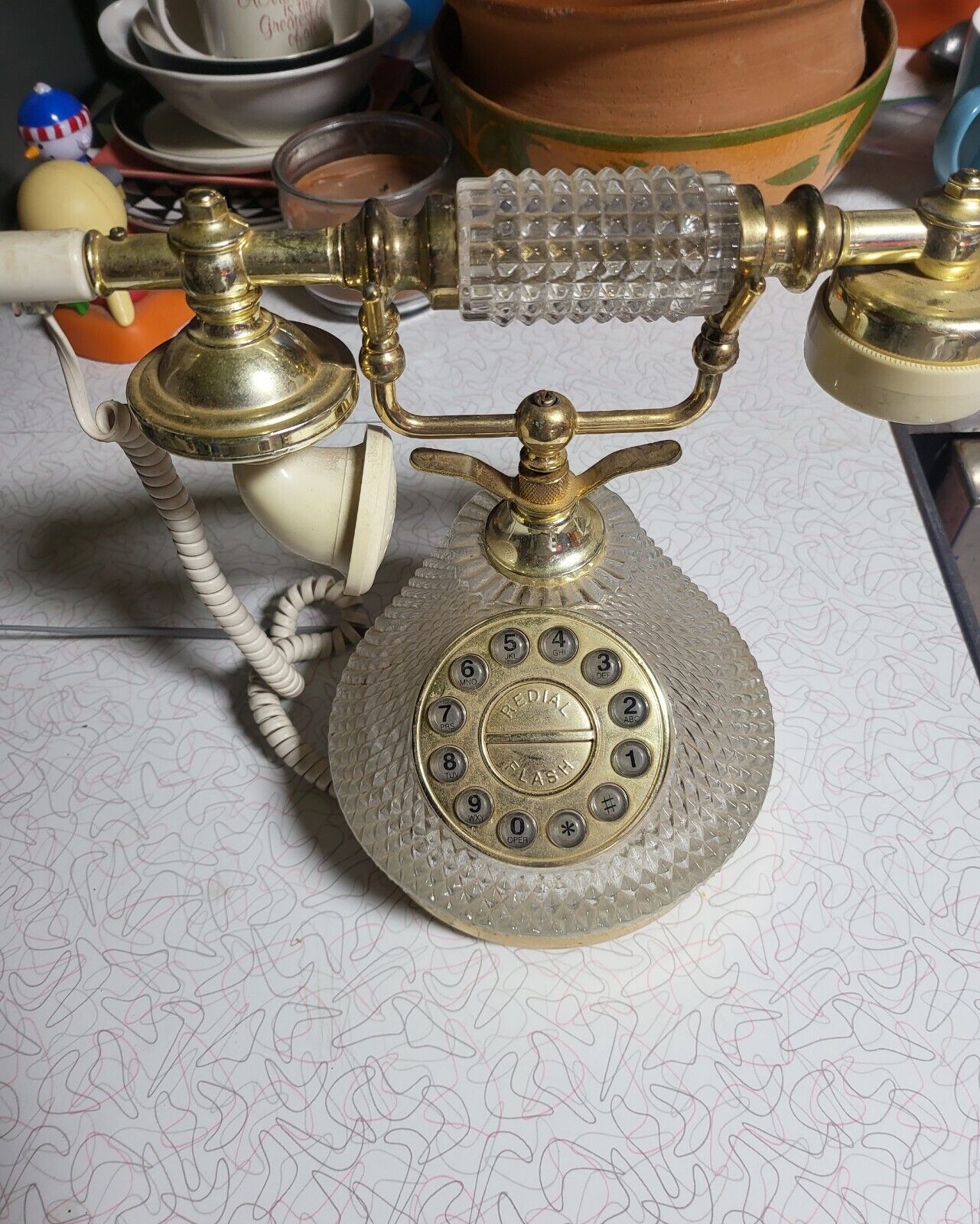 Vintage Hollywood Regency French Crystal/Gold Rotary Touch Pad Telephone