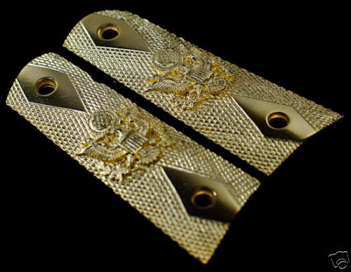 COLT 1911 CLONE GUN GRIPS - GOLD PLATED AMERICAN EAGLE US ARMY LOGO MILITARY