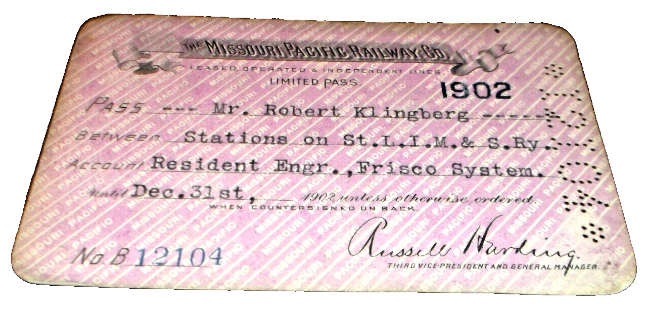 1902 MISSOURI PACIFIC RAILWAY EMPLOYEE PASS #12104