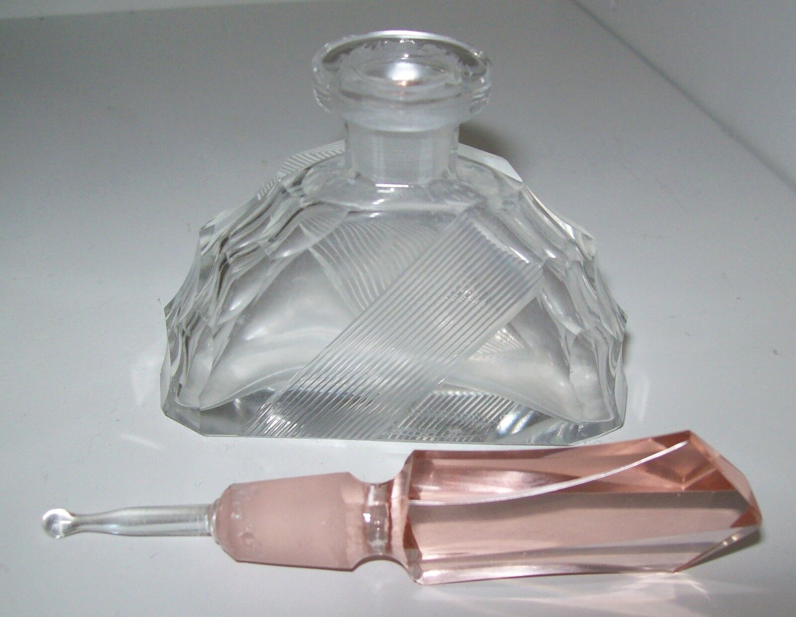 Vintage Czech Perfume - Scent Bottle~Pink Stopper~Dauber Intact~Signed~4.5\