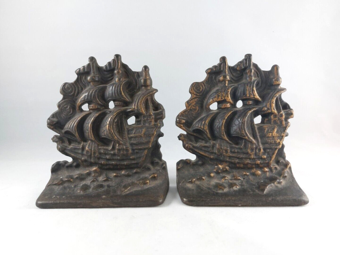 Pair Of Vintage Cast Iron Metal Nautical Ship Doorstop Bookends