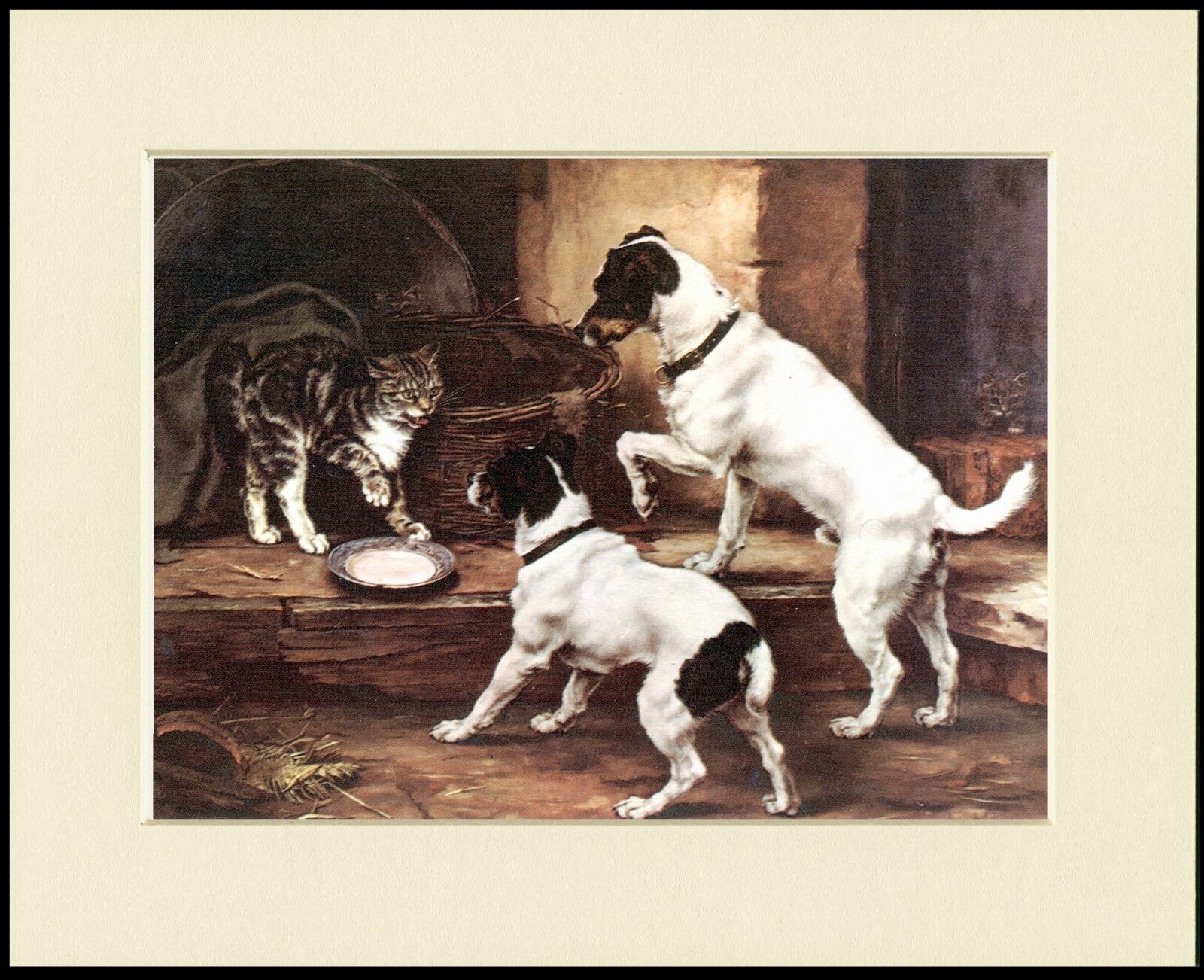 SMOOTH FOX JACK RUSSELL TERRIER DOGS AND CAT DOG PRINT MOUNTED READY TO FRAME