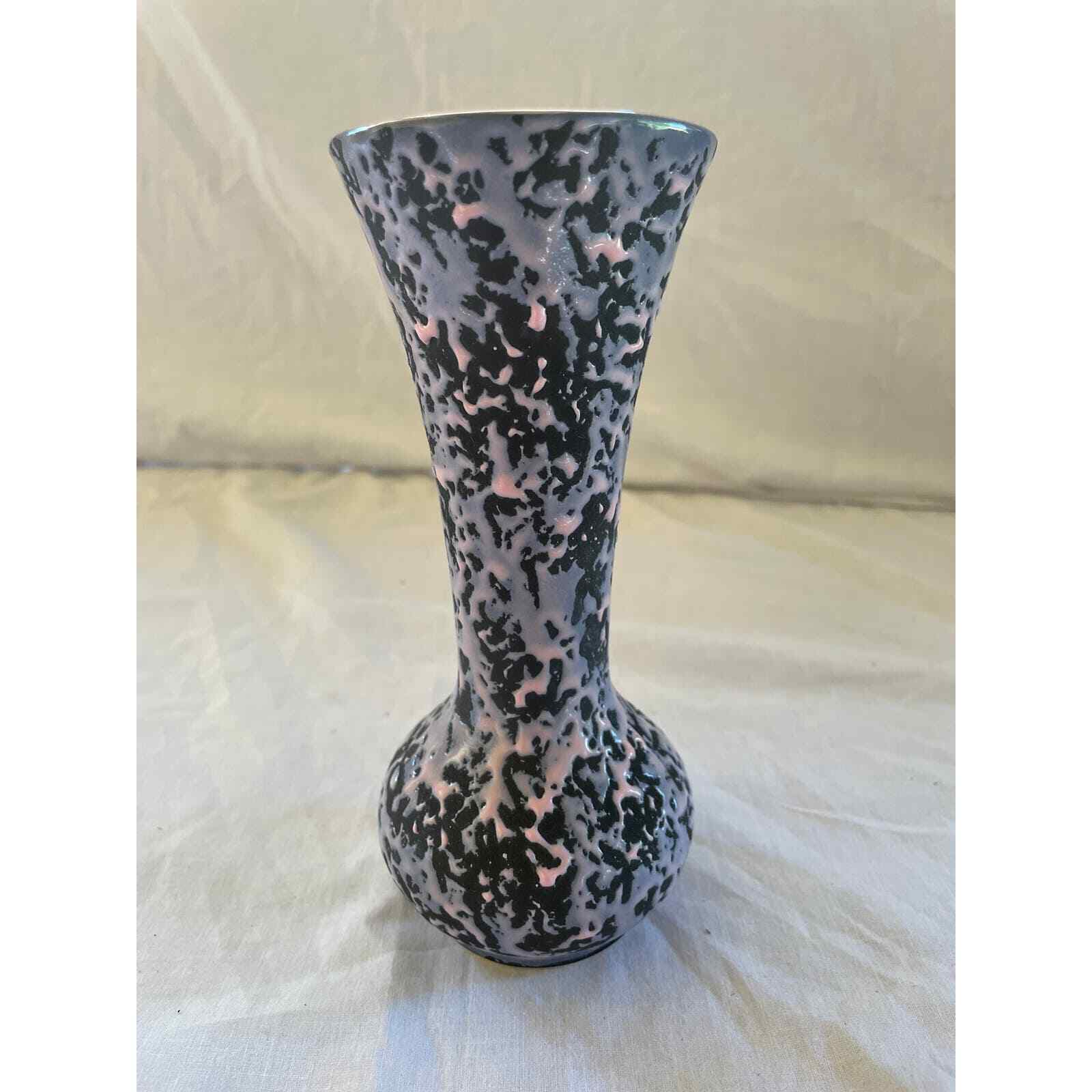 Vintage McCoy Art Pottery Mid Century Modern Brocade Pink Splatter Black Vase