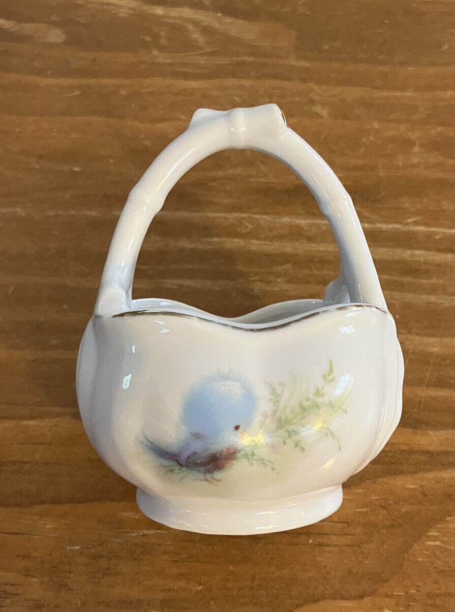 Designer\'s Collection Fine Porcelain Japan Bluebird Basket Vanity Trinket Dish