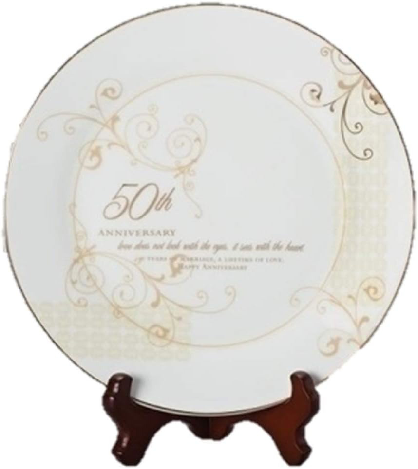 50th Wedding Anniversary Love Sees with the Heart Porcelain Plate with Stand by