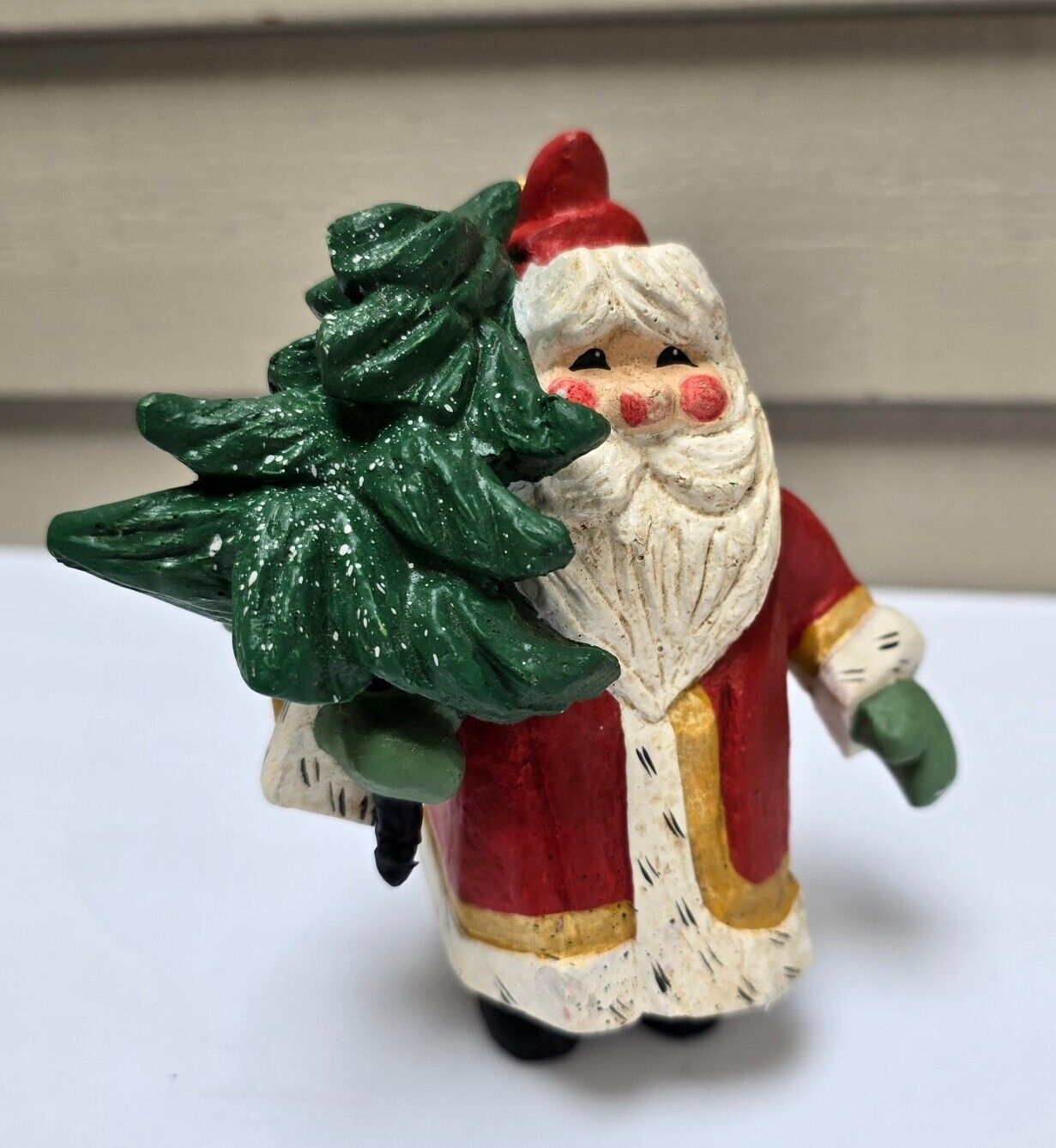 1994 HOUSE of HATTEN Red Santa Claus Holding a Christmas Tree Ornament 
