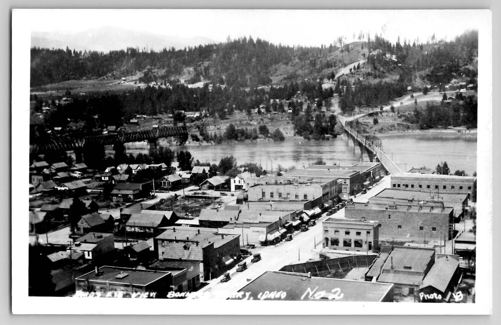 Bird's Eye View Bonners Ferry Idaho ID Main Street RPPC Photo Postcard 1920-30s