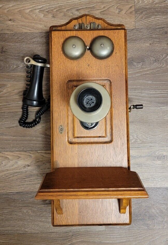 Antique Stromberg Carlson Wall Mount Oak Wood Telephone With Modern Conversion 