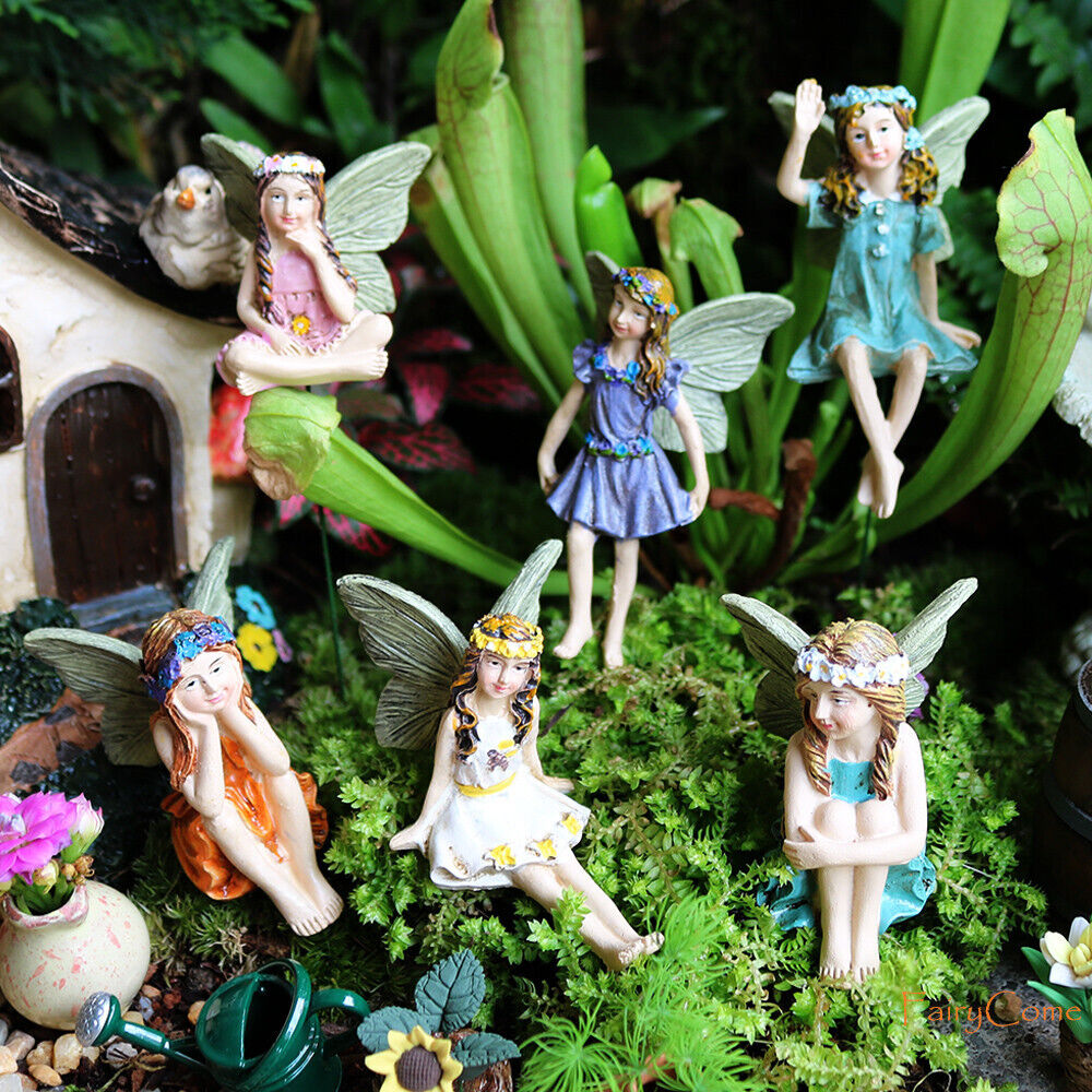 6XGarden Fairies Figurines Resin Mini Fairy Statue Figure Fairy Garden Ornaments