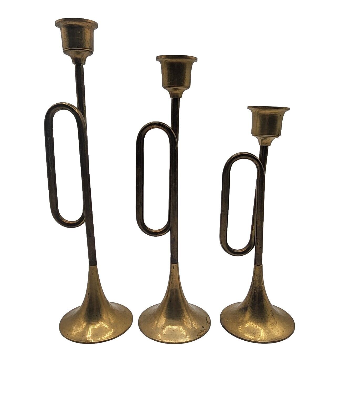 Brass Bugle Candle Stick Holders For Taper Candles 3 Sizes