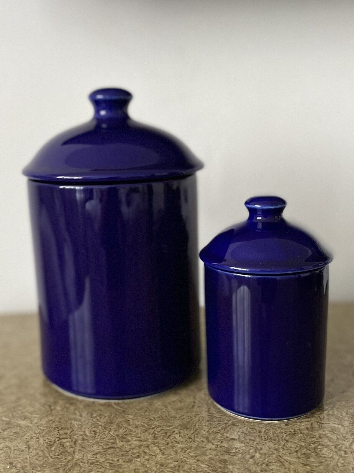 Set Of 2 Cobalt Blue Porcelain Canister /Jars With Lid