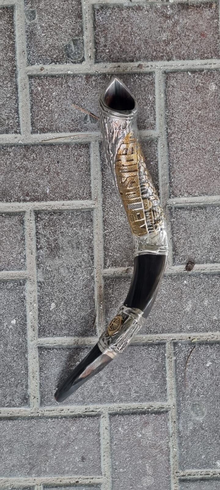 Sterling silver 925 plated Yemenite kudu horn shofar Jerusalem menorah 20-24