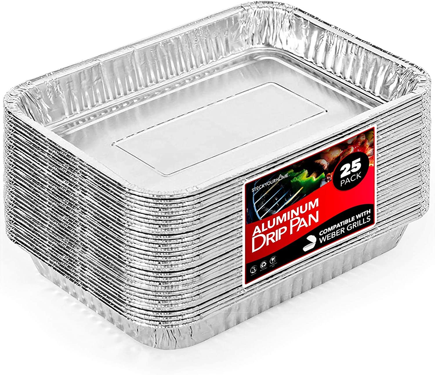 Stock Your Home 1.25” Aluminum Drip Pan (25 Count) Disposable Foil