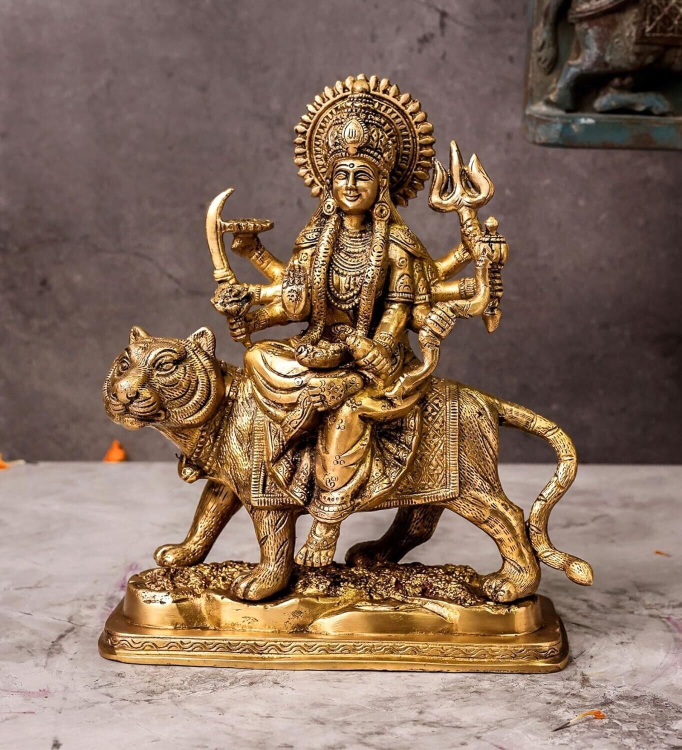 Brass Maa Durga Sitting On Lion Ambaji Sherawali Navratra Murti Statue Idol