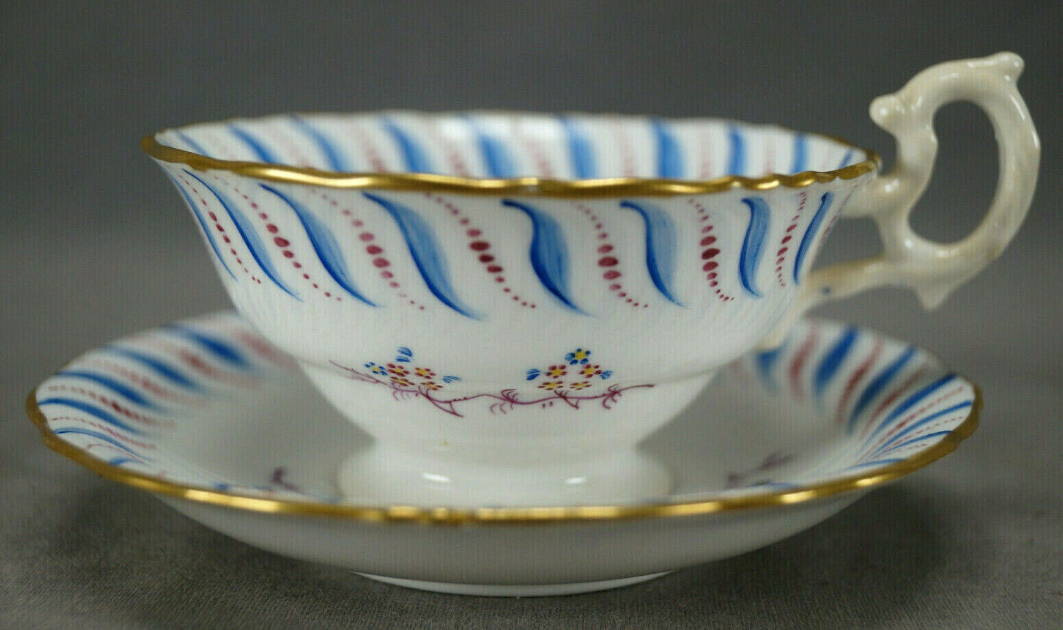 Antique Samuel Alcock Pattern 6021 Blue Red Purple Floral & Gold Cup & Saucer B
