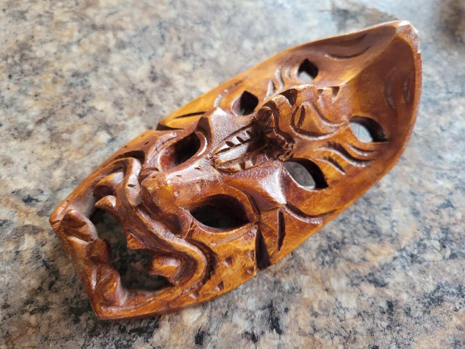 Vtg Bakunawa Tribal Mask Hand Carved Wall Art Small 6.5