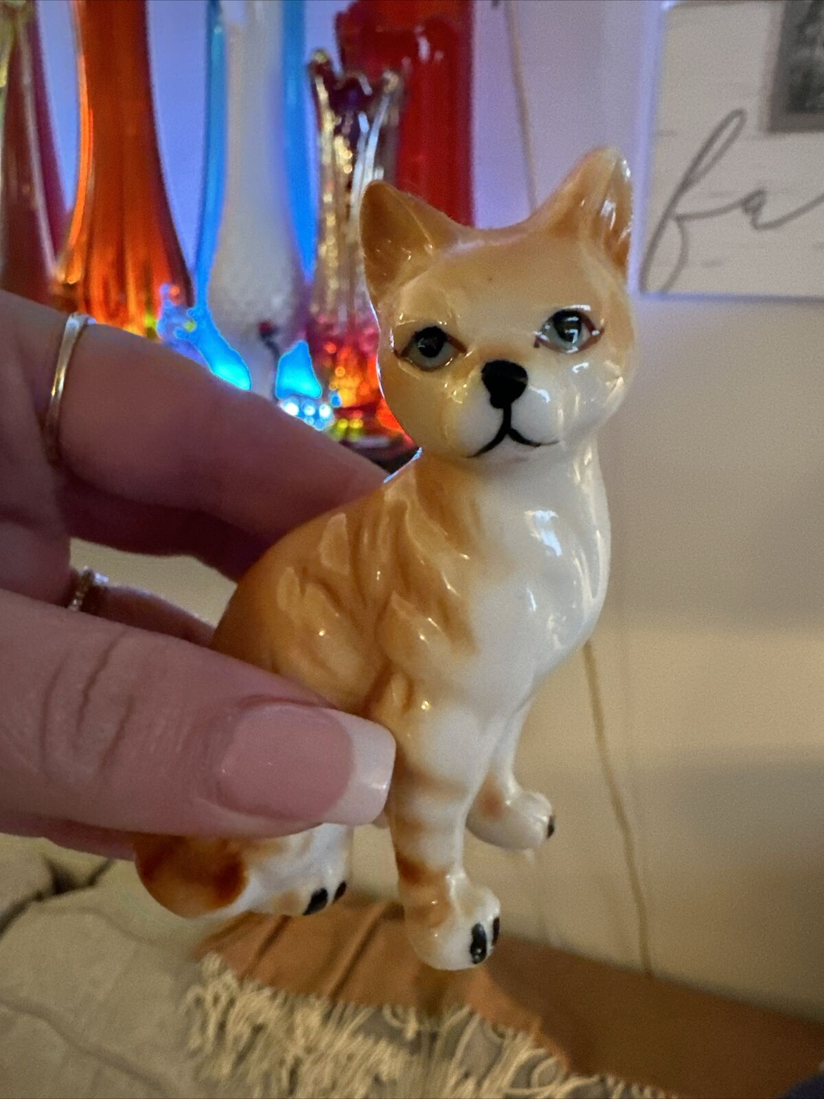 Vintage Golden Tiger Kitty Cat Porcelain Figurine Sitting