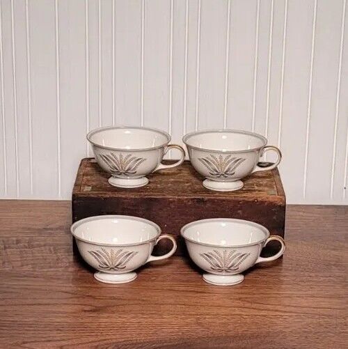 Set of (4) Porcelain Eschenbach Loraine Pattern Wheat Motiff Tea Cups Bavaria
