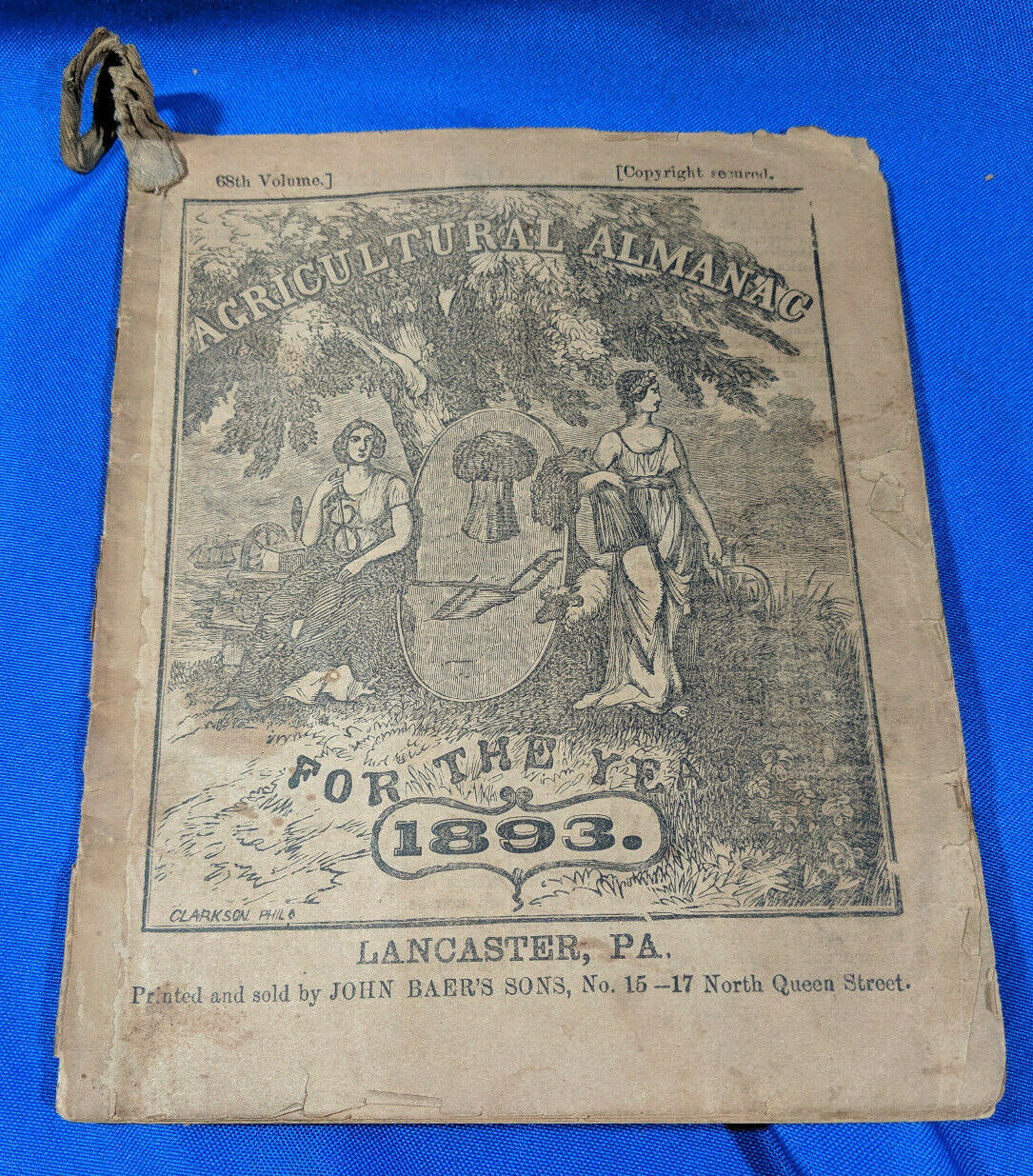 1893 John Bear Baer's Agricultural Almanac Lancaster, PA Antique Farmers VTG