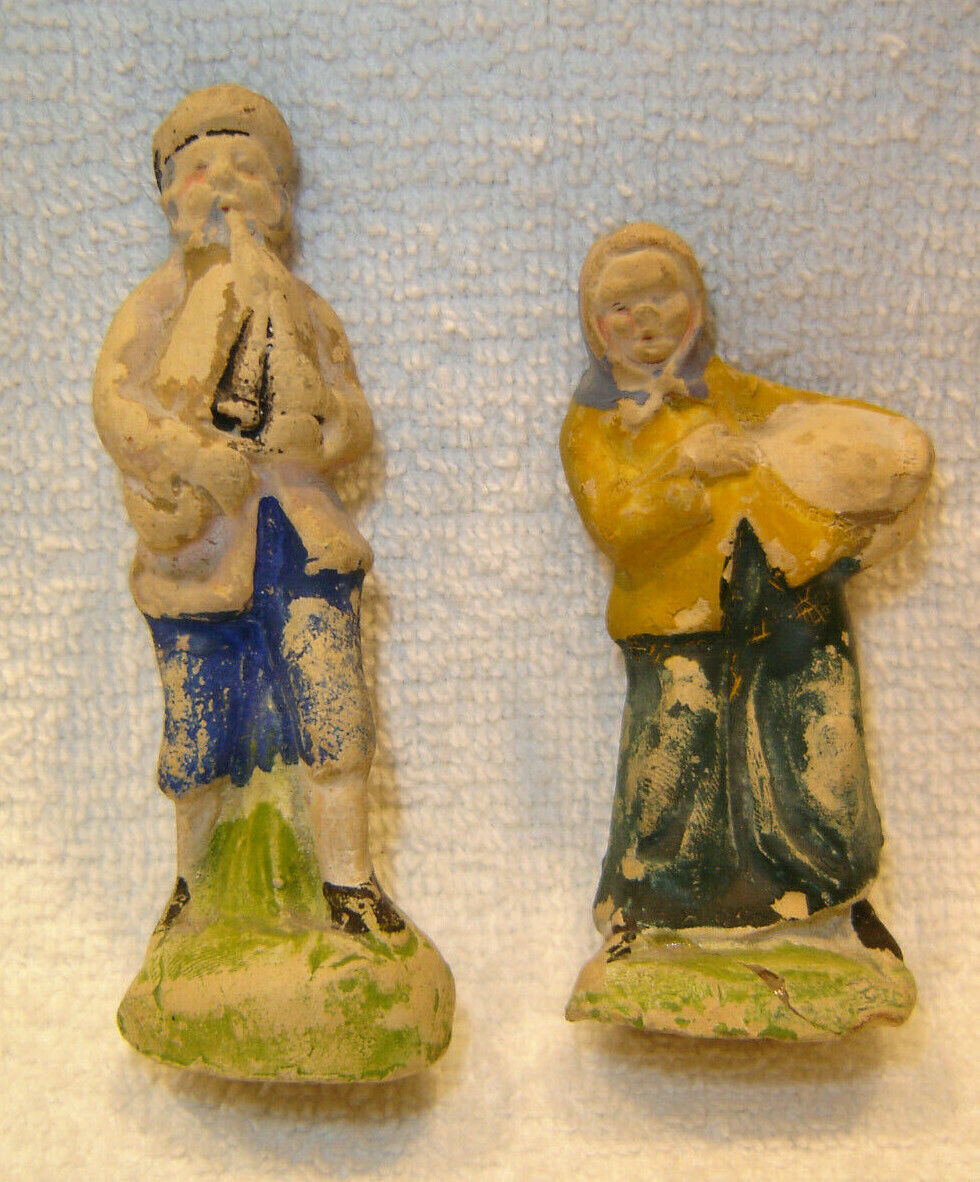 VINTAGE ITALY TERRA COTTA CLAY FIGURINES MAN AND WOMAN POTTERY
