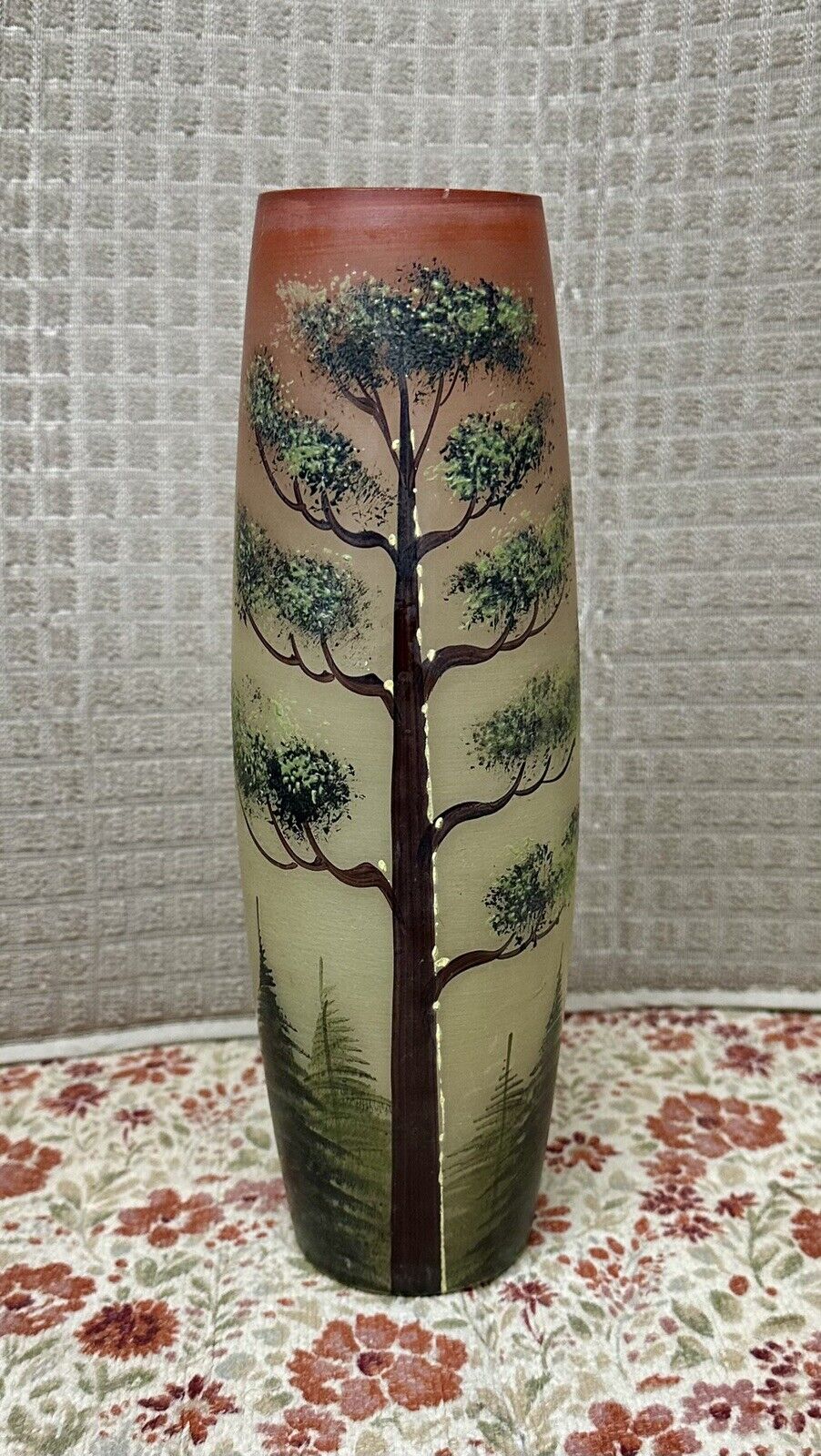 Antique Vintage Glass Hand Painted Vase