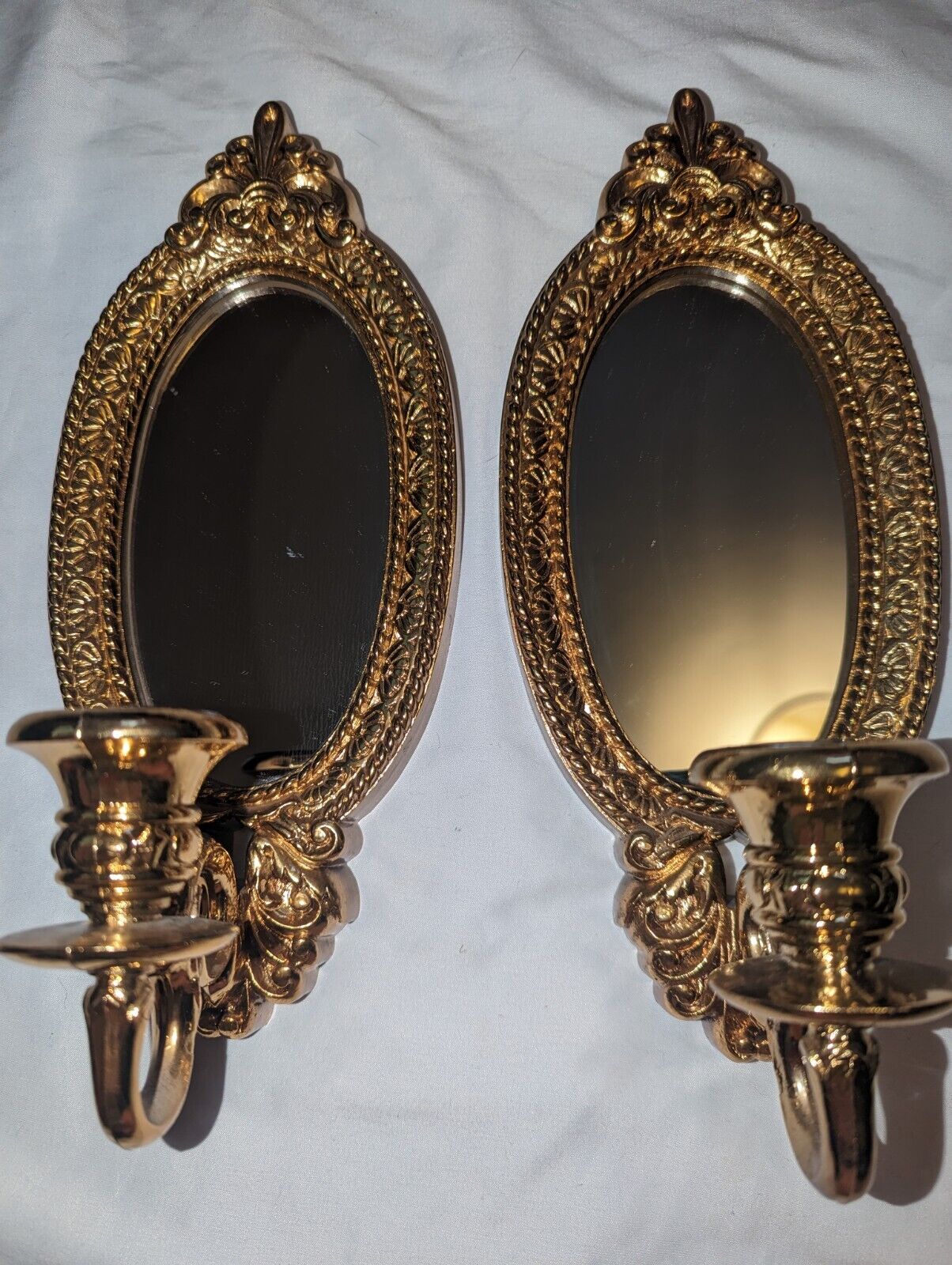 2 Vtg Gold Home Interiors Mirrored Wall Sconce Candle Holder Hollywood Regency