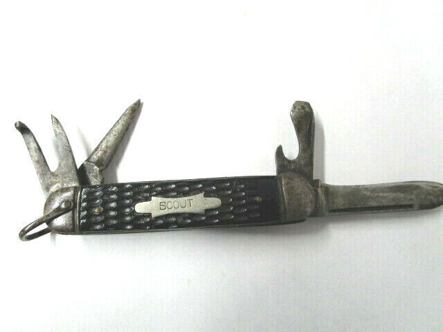 Vintage IKCO Imperial 4 Blade Multi Tool Scout Pocket Knife with Black Handle