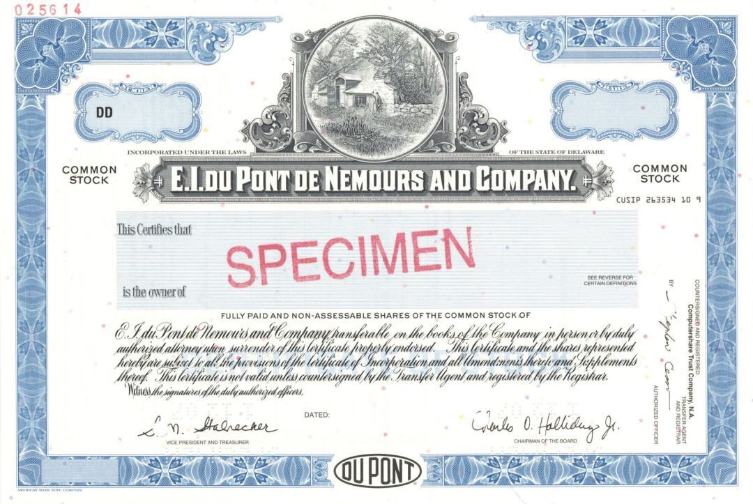 E.I. Du Pont De Nemours and Co. - Famous Chemical Company - 2007 dated Specimen 