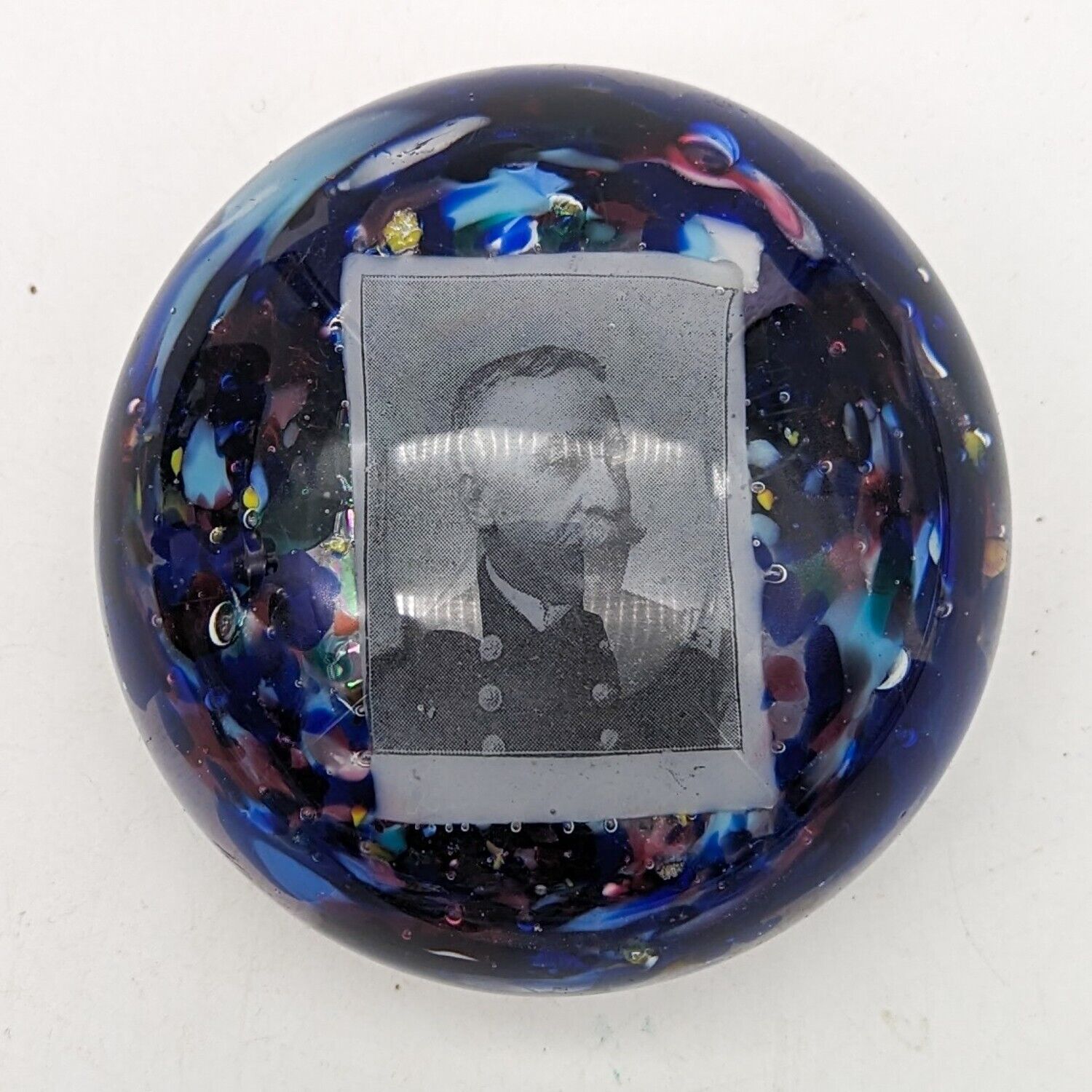 Antique Admiral Dewey Confetti Scramble Glass Paperweight Memorial Photo Sulfide
