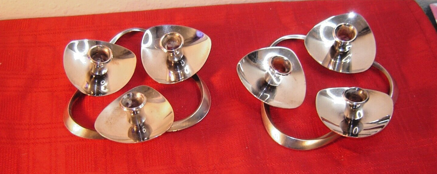 MCM Danish Modern Lunt Silver Plate Triple Candle Holders